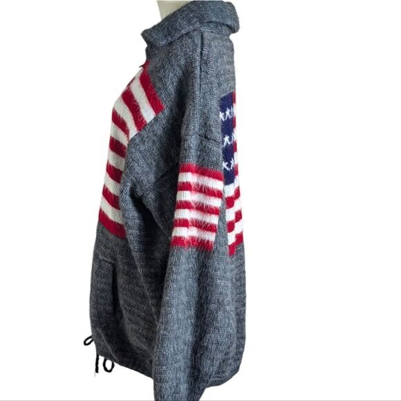 Ruminahui Gray Wool Red White and Blue American Flag Wool Zip Cardigan - Picture 5 of 7
